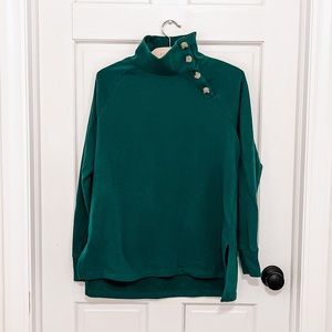 J. Crew Factory Button-Collar Pullover Sweatshirt -KellyGreen